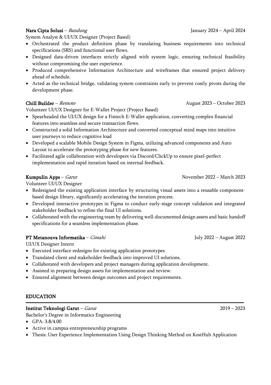 CV page 2 of 3: experience, education and achievements